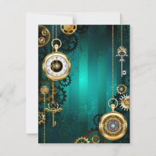 Invitation Veille bijoux Steampunk sur un Arrière - plan vert