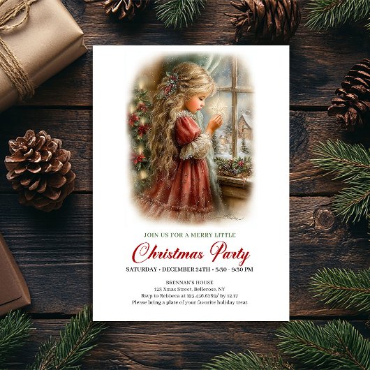 Invitation veille de Noël Fille mignonne scène de