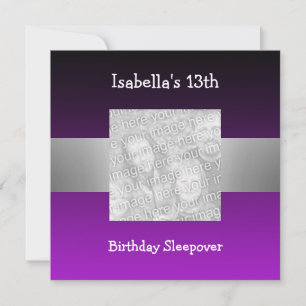 Invitation Veillée d'anniversaire 13 ans Argent Violet Photo