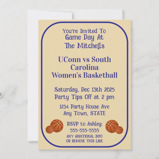Invitation Veillée de basketball du jour de match (Devant)