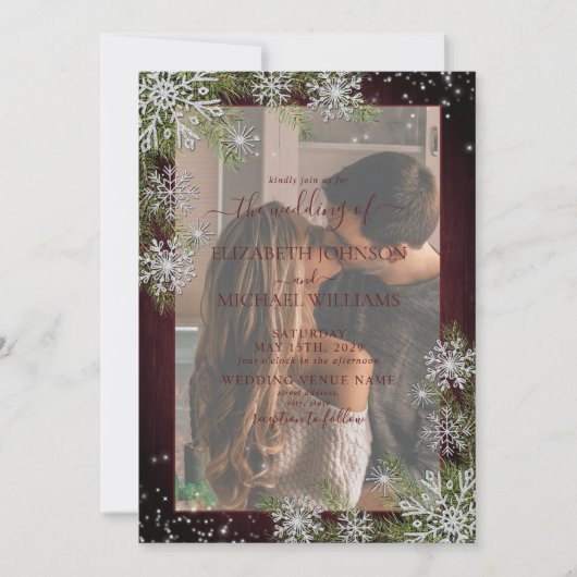 Invitation Vellum argenté bourguignonne en bois plaqué Mariag (Devant)