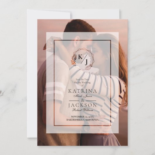 Invitation Vellum blanc transparent Initiales Mariage Photo (Devant)