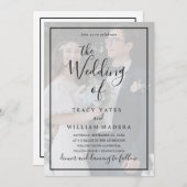 Invitation Vellum de calligraphie noir et blanc Mariage photo (Devant / Derrière)