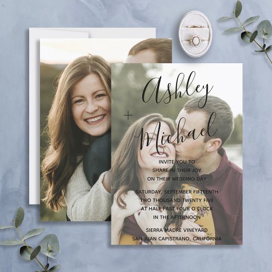 Invitation Vellum Look Black Handletted Mariage photo