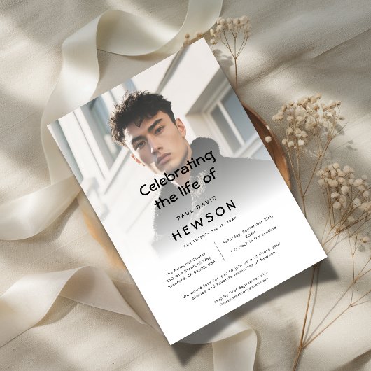 Invitation Vellum Overlay Photo Funeral Memorial Celebration