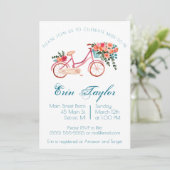 Invitation Vélo à aquarelle rose Fête des mariées florale (Debout devant)