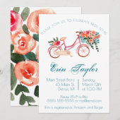 Invitation Vélo à aquarelle rose Fête des mariées florale (Devant / Derrière)