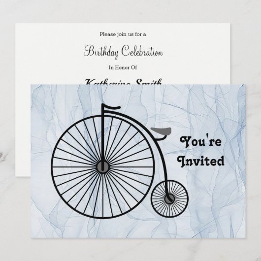Invitation Vélo Antique Haute Roue Anniversaire (Devant / Derrière)