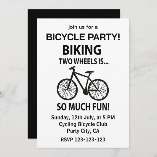 Invitation Vélo Cyclisme Cycliste Cycliste Fête du Vélo (Devant / Derrière)