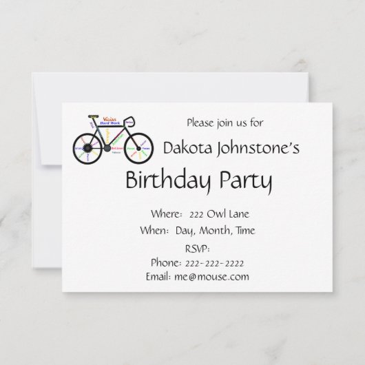 Invitation Vélo de compétition fête d'anniversaire (Dos)
