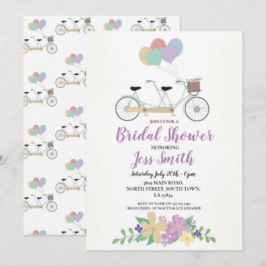 Invitation Vélo de fête de Fête de l'mariée en tandem Waterco (Devant / Derrière)