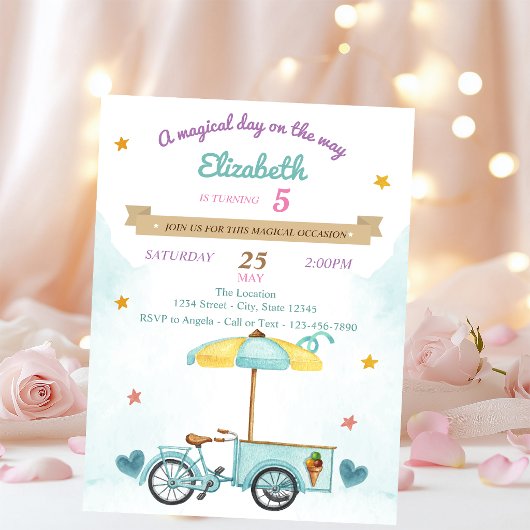 Invitation Vélo de glace, Cônes, Anniversaire