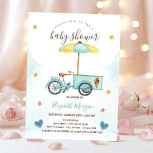 Invitation Vélo de glace rose rayé Baby Shower