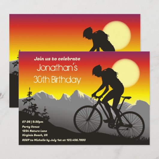 Invitation Vélo de montagne personnalisé Anniversaire (Devant / Derrière)
