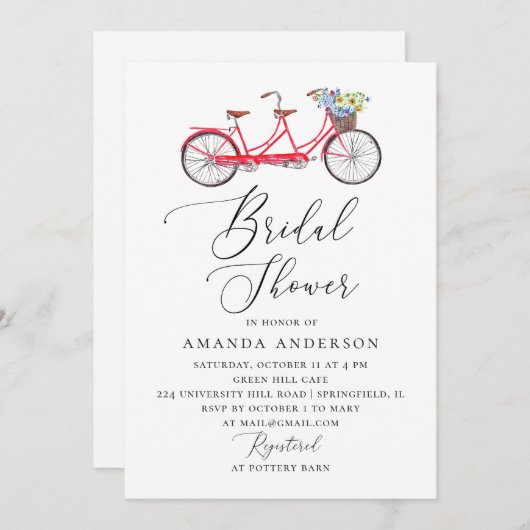 Invitation Vélo en tandem rétro. Élégant script nuptiale douc (Devant / Derrière)