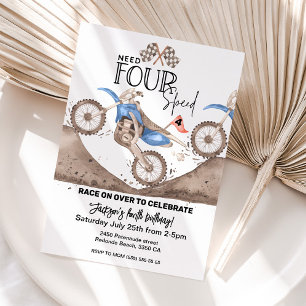 Invitation Vélo tout-terrain bleu 4ème anniversaire Besoin de