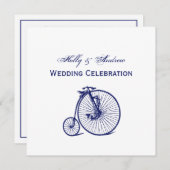 Invitation Vélo Velocipede Penny Farthing vintage Blu (Devant / Derrière)