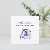 Invitation Vélo Velocipede Penny Farthing vintage Blu (Debout devant)