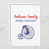 Invitation Vélo Velocipede Penny Farthing vintage Blu (Devant / Derrière)