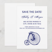 Invitation Vélo Velocipede Penny Farthing vintage Blu (Devant / Derrière)