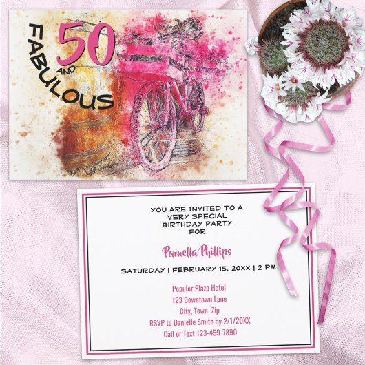 Invitation Vélo Vintage Fun Anniversaire 50 ans