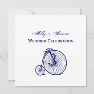 Invitation Vélocipède Vintage Bicyclette Penny Farthing Bleu