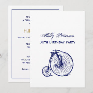 Invitation Vélocipède Vintage Bicyclette Penny Farthing Bleu