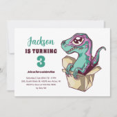 Invitation Velociraptor Cute Dans Boîte Enfants Dinosaur Anni (Devant)