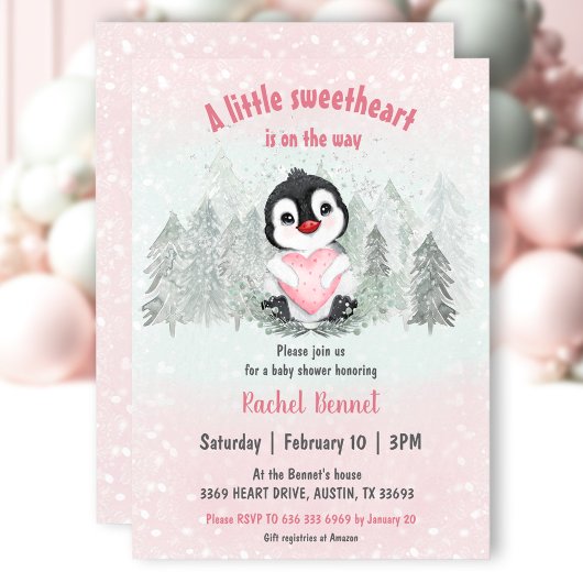 Invitation Vélote d'hiver Valentines Baby shower fille