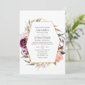 Invitation Velours de prune et Mariage floral rose pâle (Debout devant)