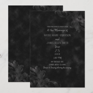 Invitation Velours Noir Élégant Vintage Glamour Mariage
