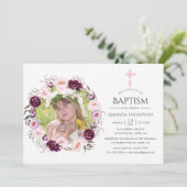 Invitation Velours profond et Bush baptême rose ou baptême (Debout devant)