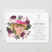 Invitation Velours profond et Bush baptême rose ou baptême (Devant)