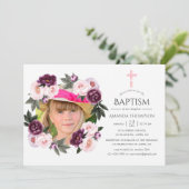 Invitation Velours profond et Bush baptême rose ou baptême (Debout devant)