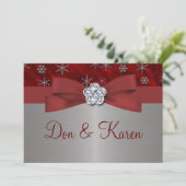 Invitation Velours rouge et flocons d'argent (Debout devant)