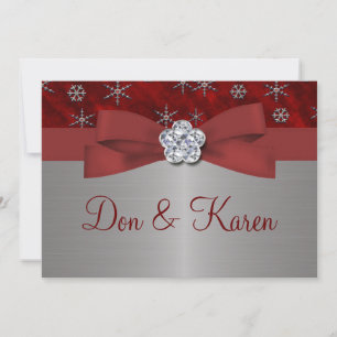 Invitation Velours rouge et flocons d'argent