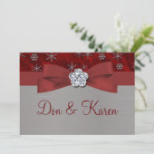 Invitation Velours rouge et flocons d'argent (Debout devant)