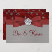 Invitation Velours rouge et flocons d'argent (Devant / Derrière)