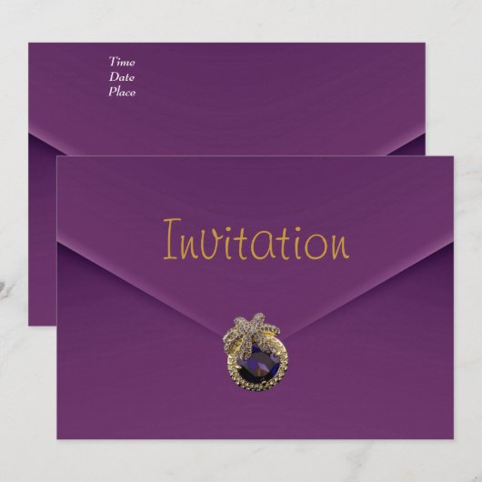 Invitation Velours Violet Joyau (Devant / Derrière)