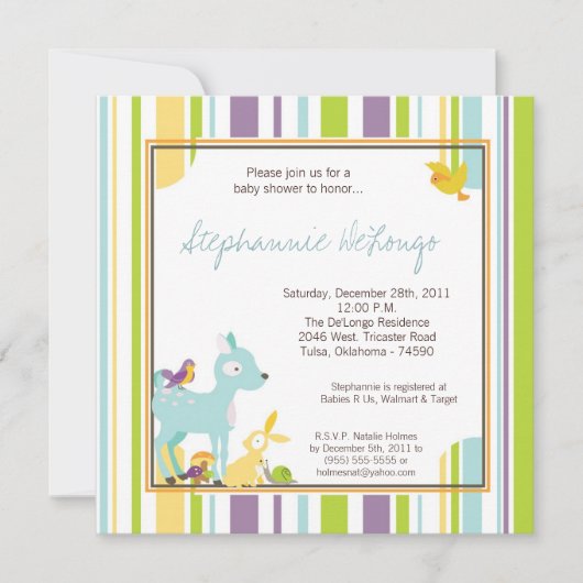 Invitation velue de baby shower d'Anima de forêt (Devant)