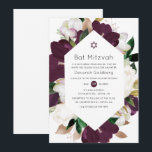 Invitation Velvet de Plum foncé et Bat mitzvah floral blanc<br><div class="desc">Plum foncé simpliste et hellebore blanc et tulipes printemps bat mitzvah invitation personnalisable à vos spécificités d'événement.</div>