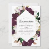 Invitation Velvet de Plum foncé et Quinceañera de fleurs blan (Devant)
