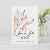 Invitation Velvet Jade Peach Foliage Mariage (Debout devant)