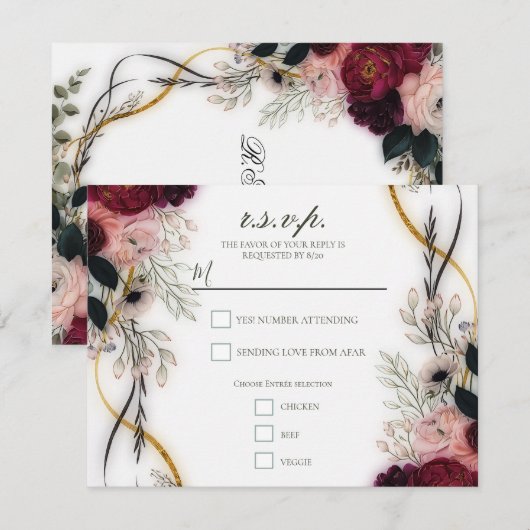 Invitation Velvet Plum Garden Floral Greenery Wedding (Devant / Derrière)