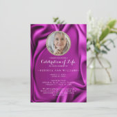Invitation Velvet Purple Silky Photo Célébration de la vie (Debout devant)