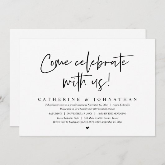 Invitation Venez célébrer avec nous, Mariage Elopement Brunch (Devant / Derrière)