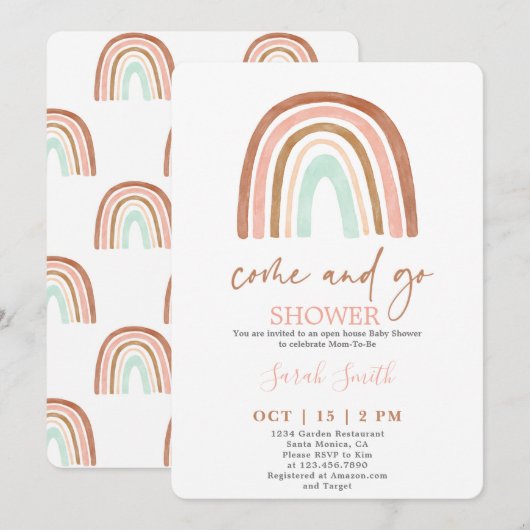 Invitation Venez et allez Rainbow Baby shower fille (Devant / Derrière)