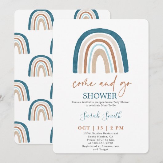 Invitation Venez et allez Rainbow Baby shower garçon (Devant / Derrière)
