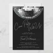 Invitation Venez fête noir moderne boule de disco anniversair (Devant)