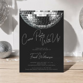 Invitation Venez fête noir moderne boule de disco anniversair